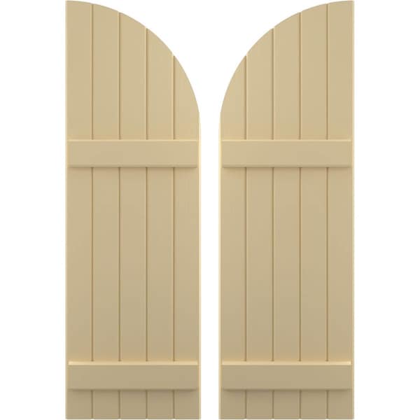 Ekena Millwork Americraft 5-Board (2 Batten) Wood Joined Board-n-Batten Shutters w/ Arch Top, ARW101BQ518X77NTH, PR ARW101BQ518X77NTH - main
